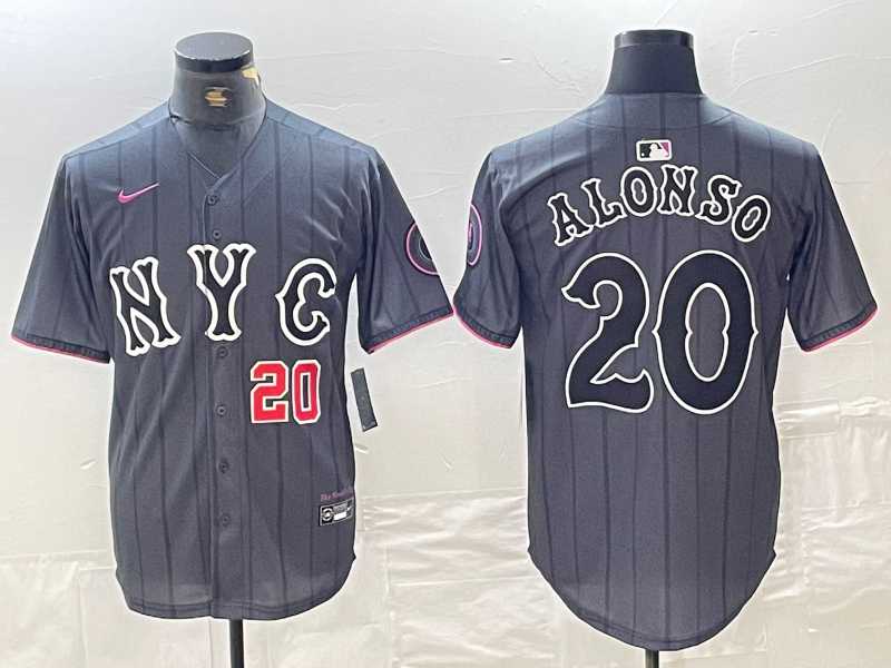 Mens New York Mets #20 Pete Alonso Number Grey 2024 City Connect Cool Base Stitched Jerseys->new york mets->MLB Jersey